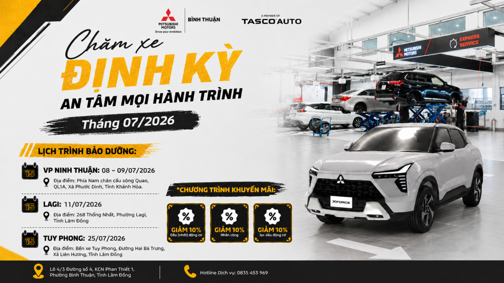 MITSUBISHI BÌNH THUẬN TRIỂN KHAI CHƯƠNG TRÌNH BẢO DƯỠNG LƯU ĐỘNG THÁNG 07/2026